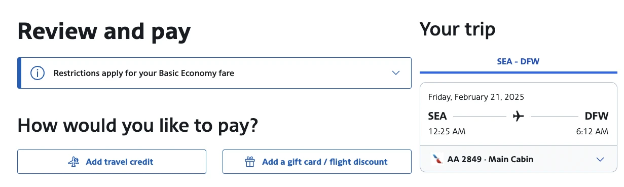 Easily redeem your American Airlines gift card at the checkout page online.