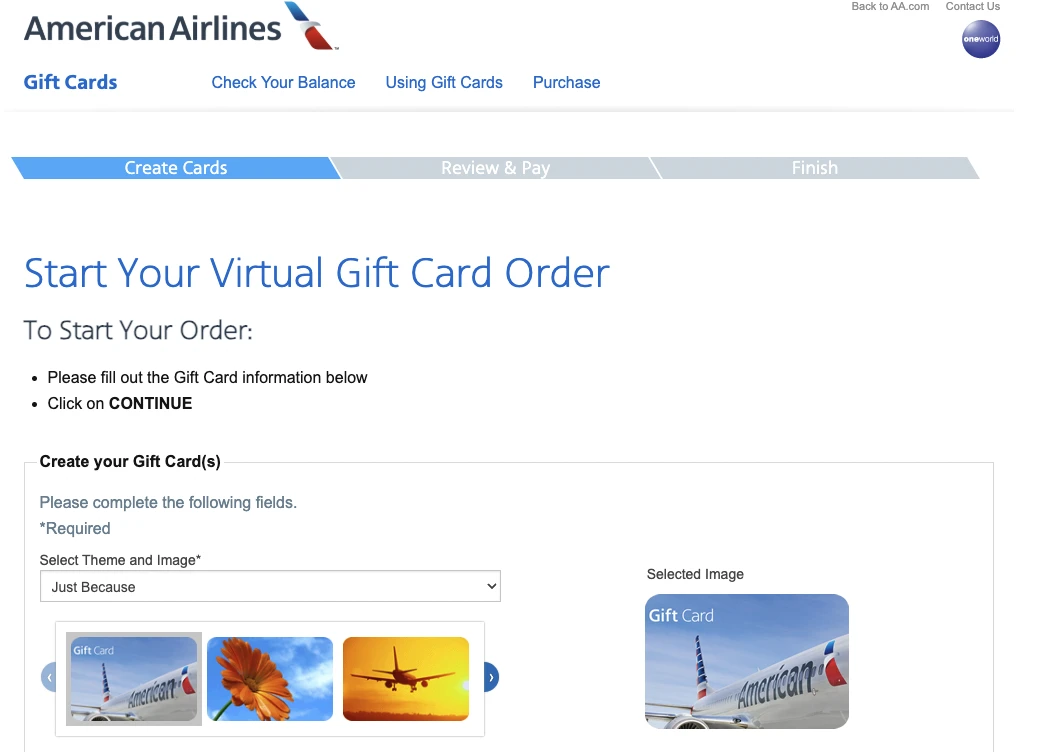 You can buy American Airlines gift cards online.