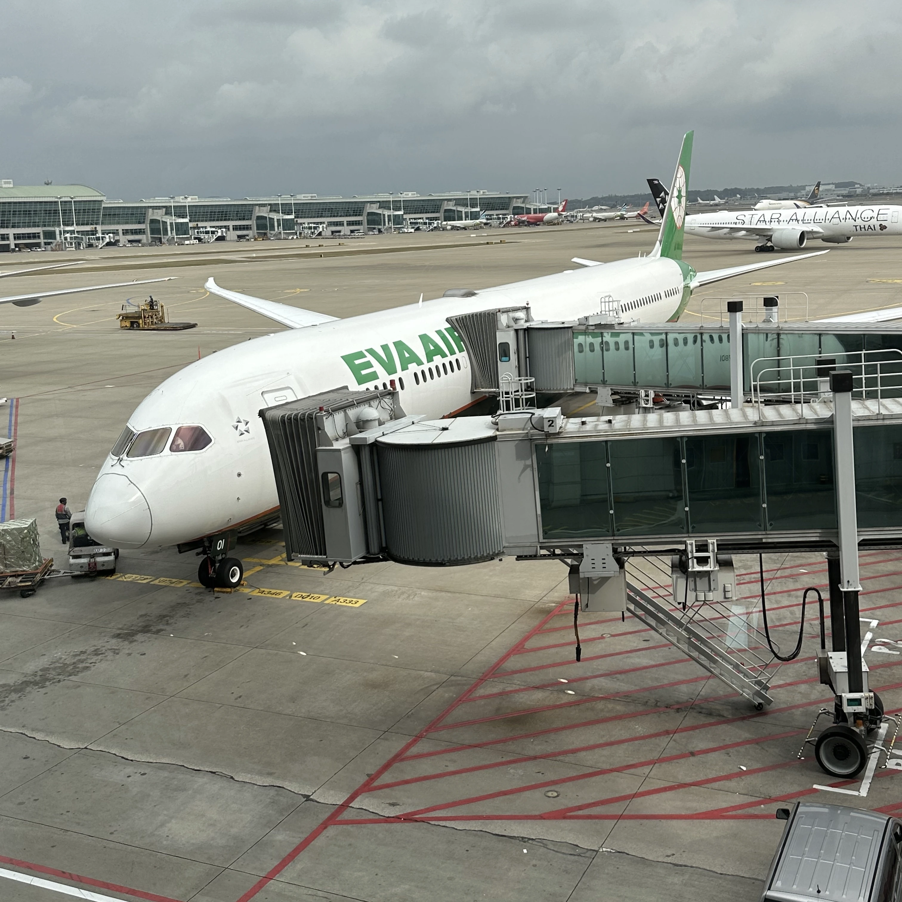 Eva Air Boeing 787-10 Dreamliner parked at Seoul Incheon Airport.