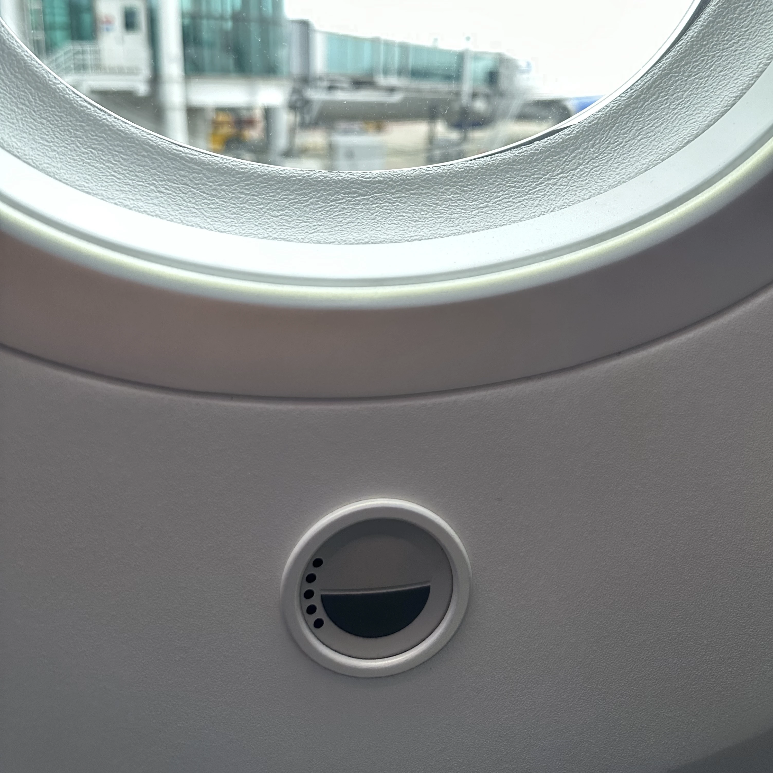 Eva Air Boeing 787-10 business class window shade control.