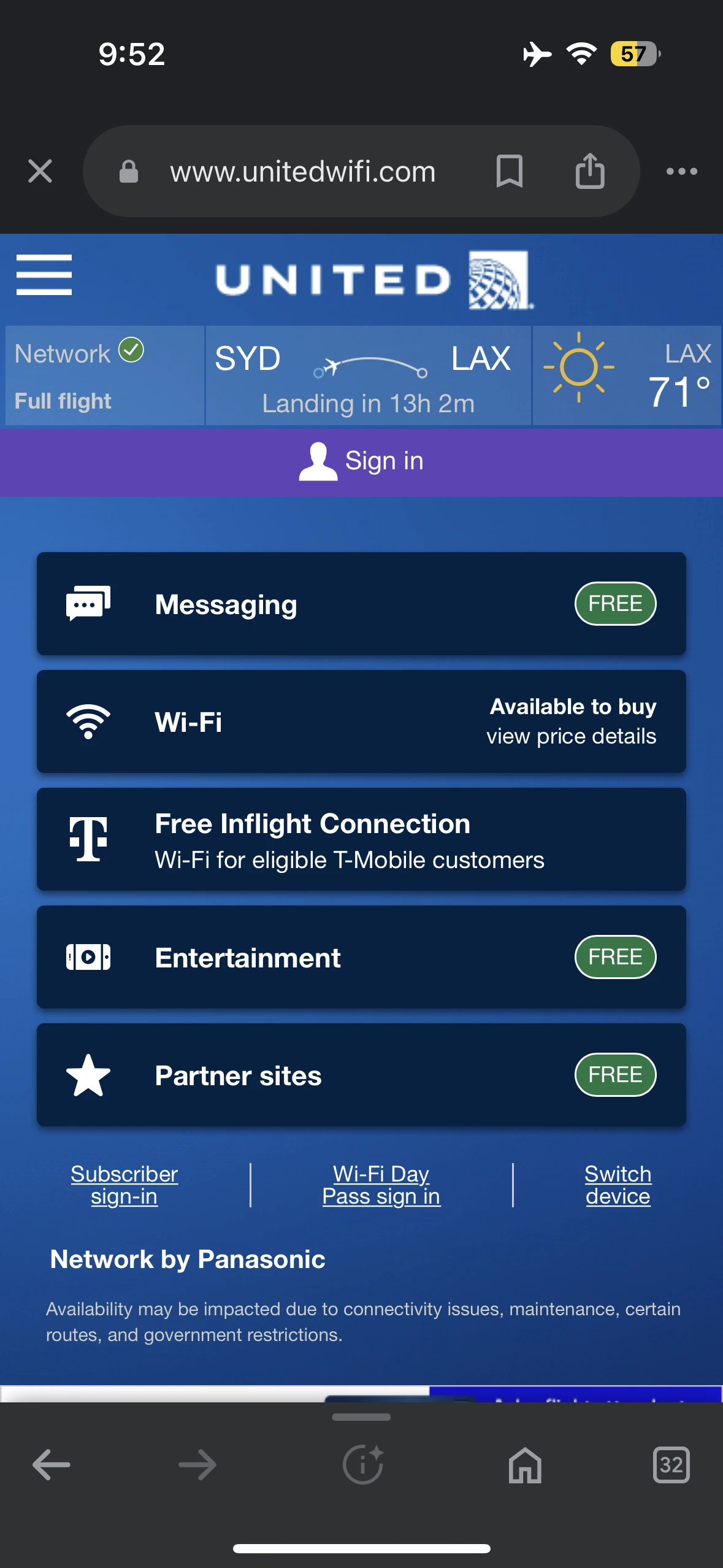 United Airlines Wi-Fi is available on select flights and gives you free messaging and entertainment.