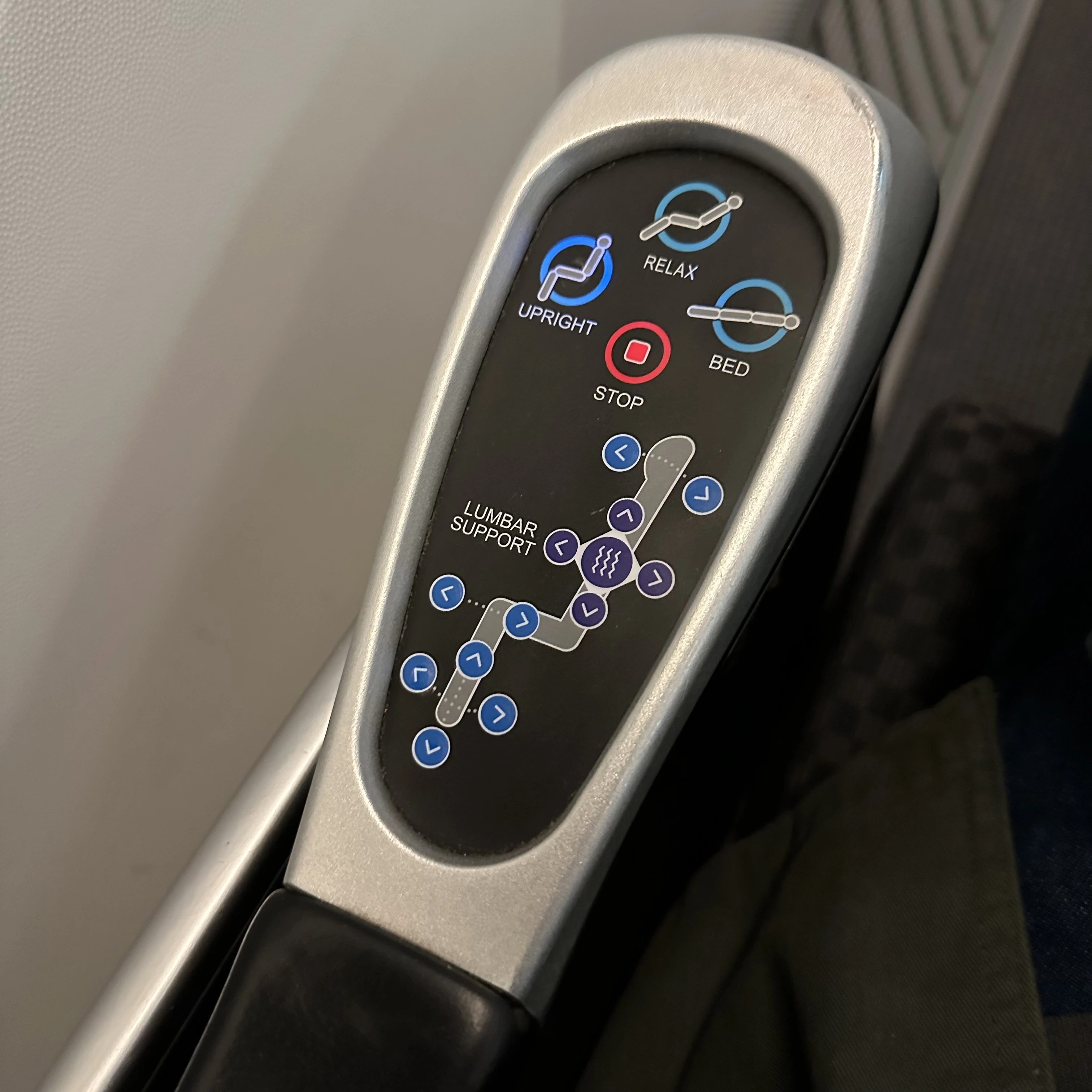 Japan Airlines Boeing 787-8 business class seat controls are easy to use.