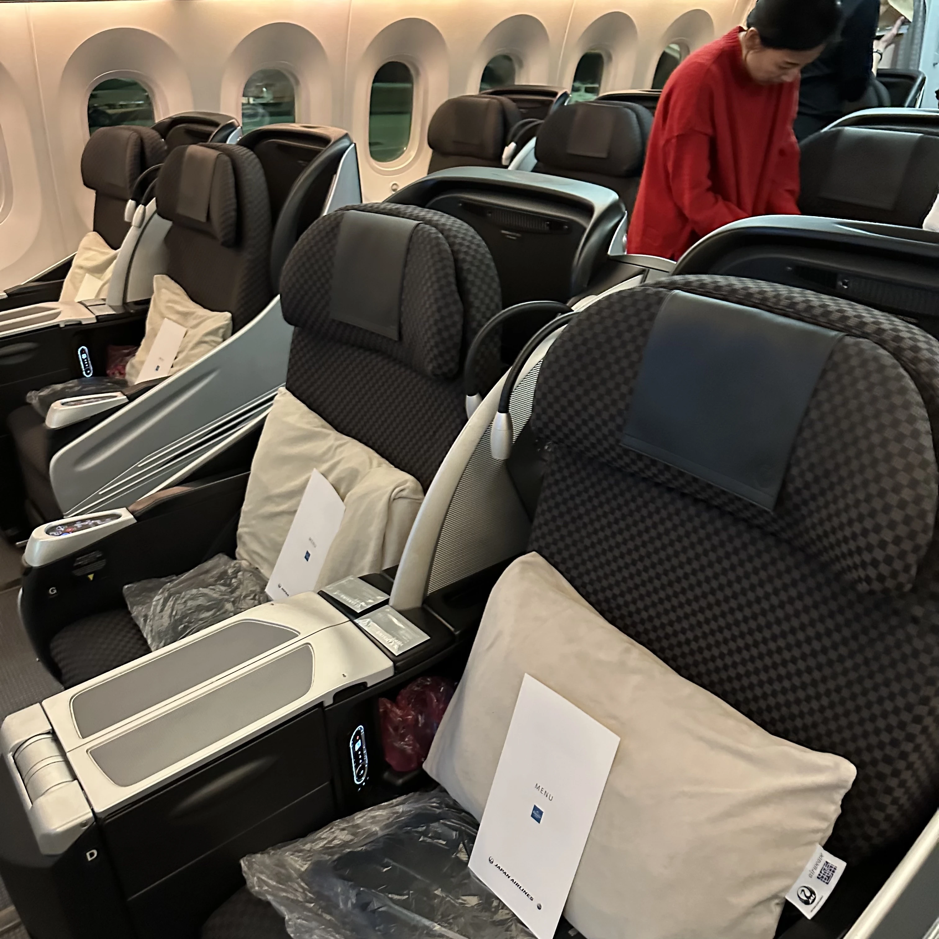 Japan Airlines Boeing 787-8 business class cabin.