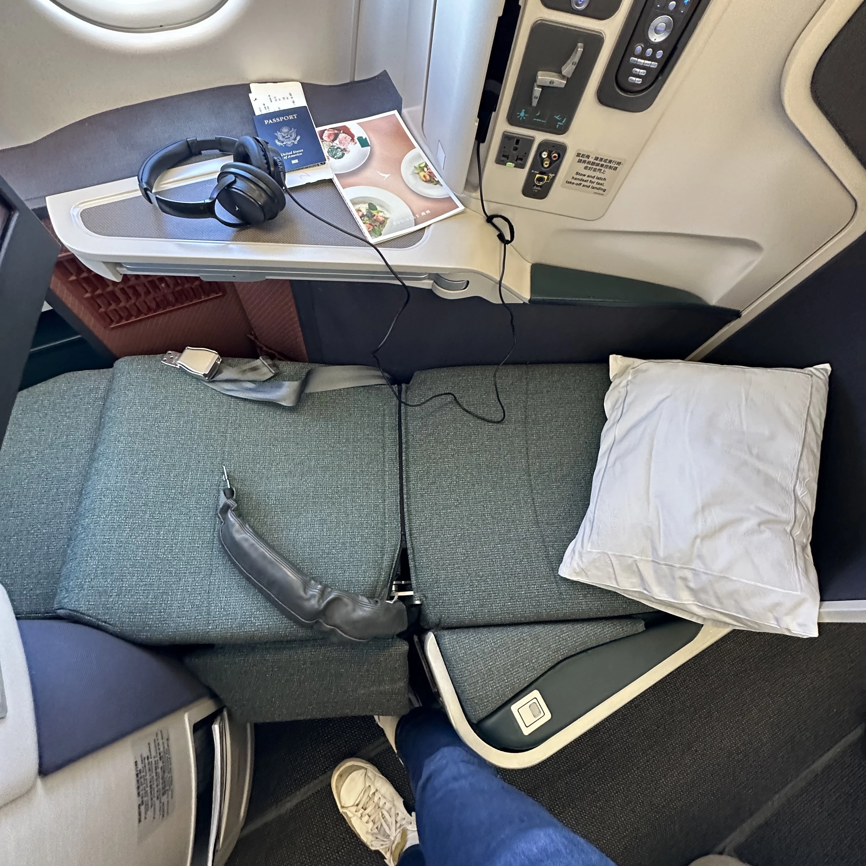 Cathay Pacific Airbus A330-300 business class has lie-flat beds.