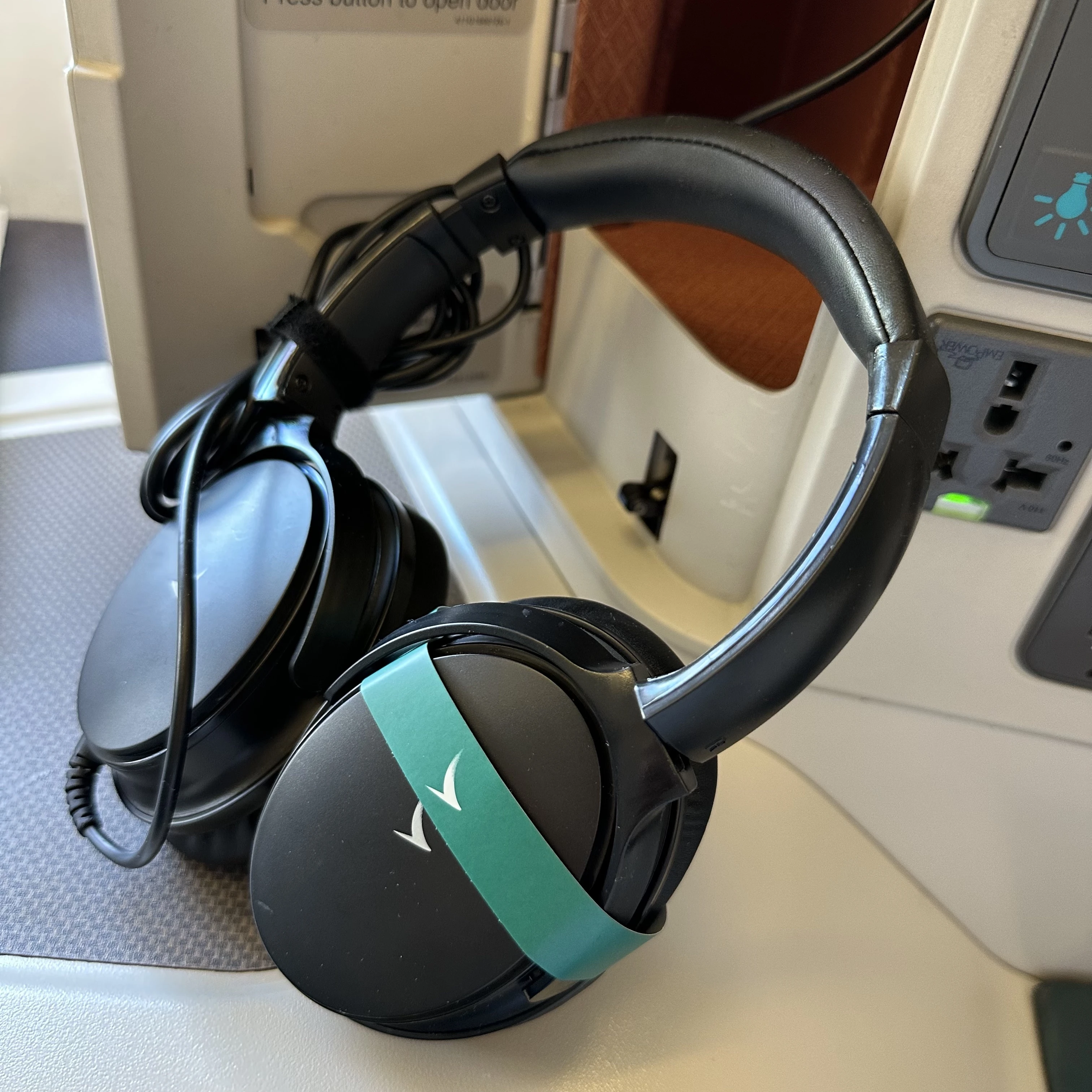 Cathay Pacific Airbus A330-300 business class headphones.