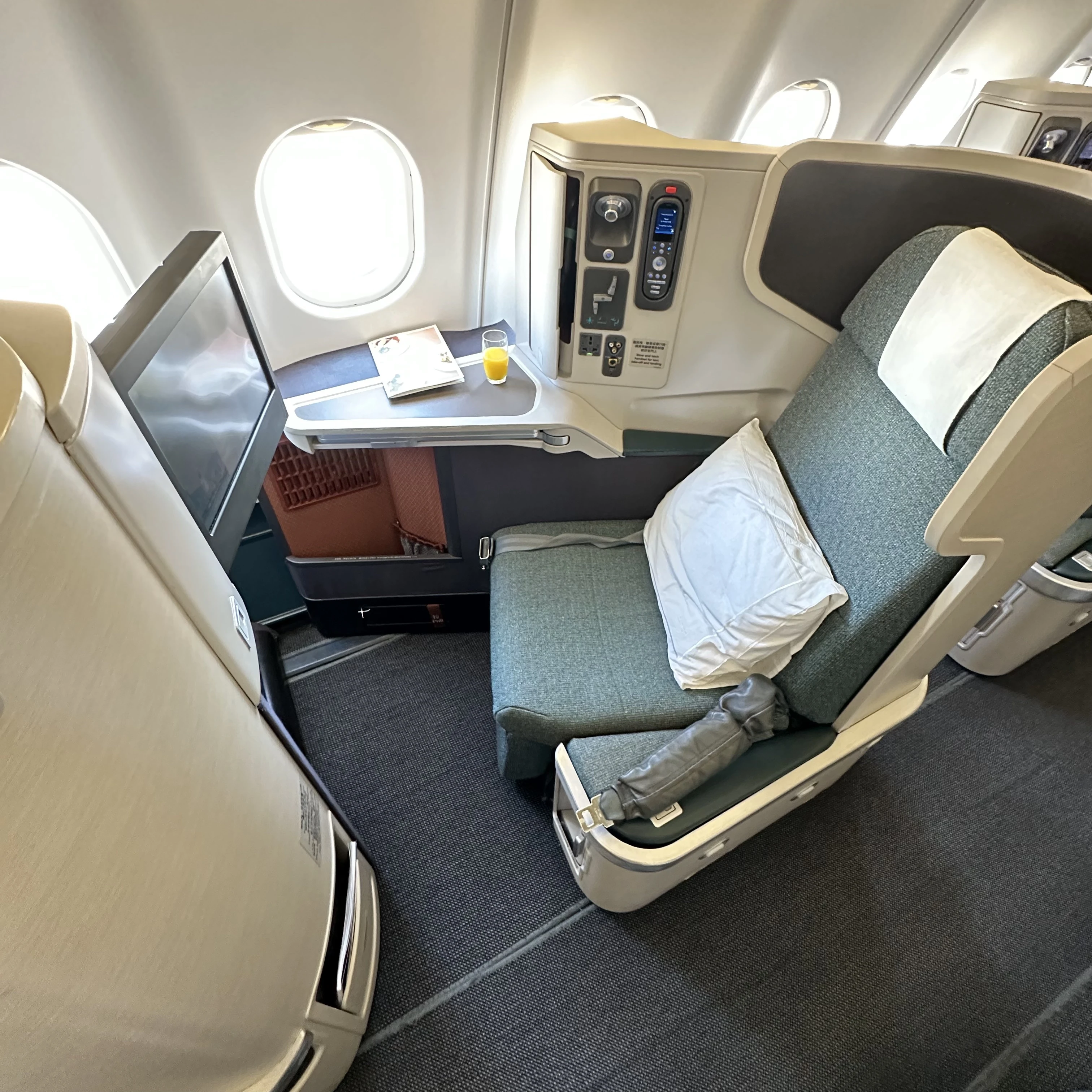 Cathay Pacific Airbus A330-300 business class seat.