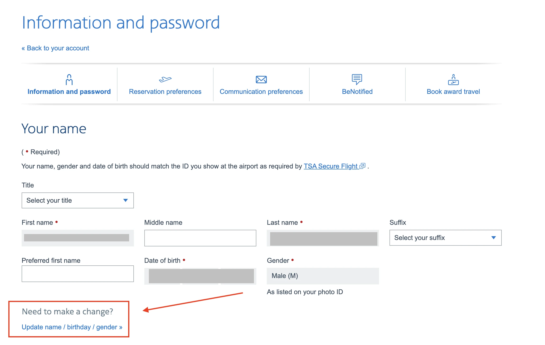 You can submit a form online at American Airlines' website to change key information like your name.