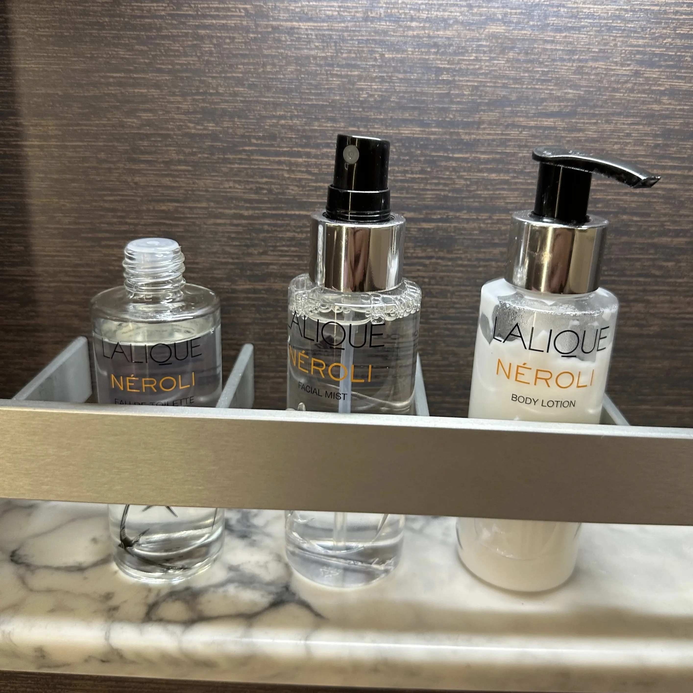 Singapore Airlines A380-800 First Class Suites lotions and facial mist.