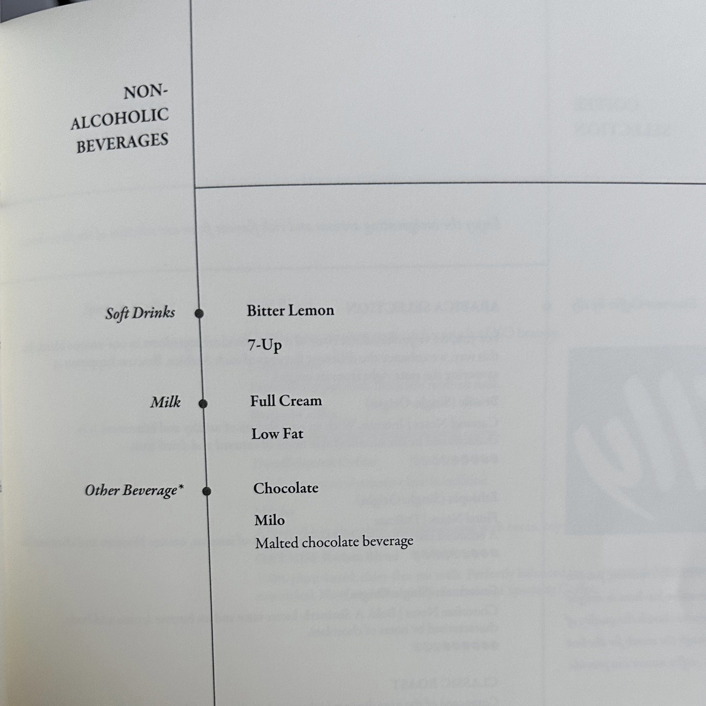 Singapore Airlines A380-800 First Class Suites non-alcoholic menu.