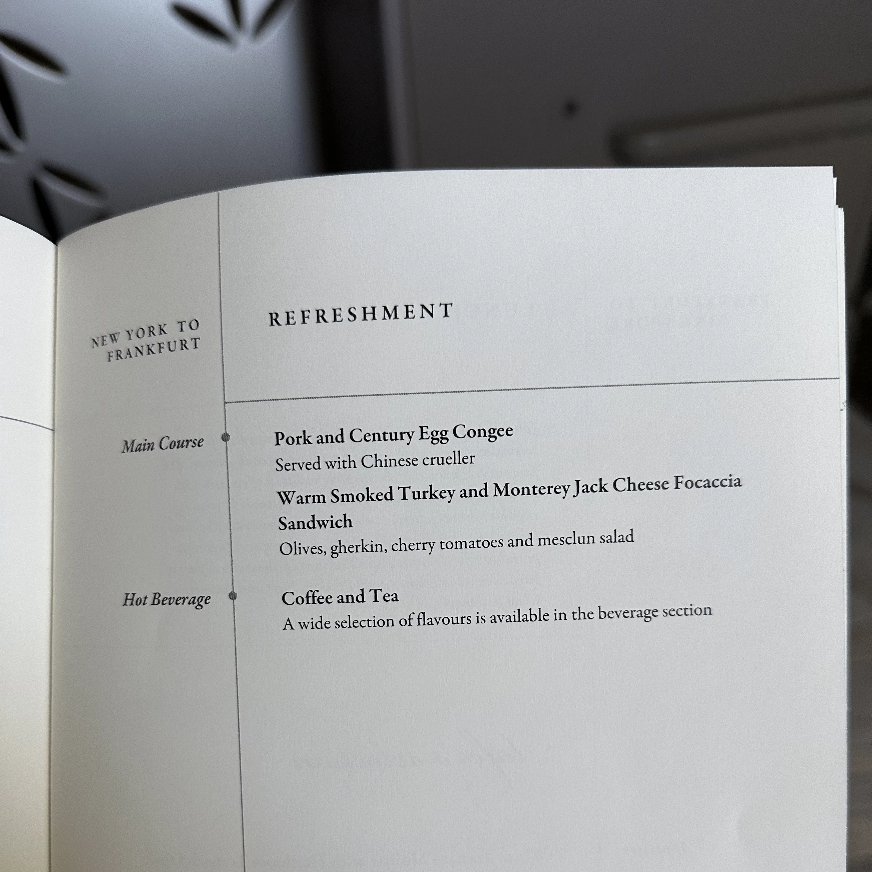 Singapore Airlines A380-800 First Class Suites breakfast menu.